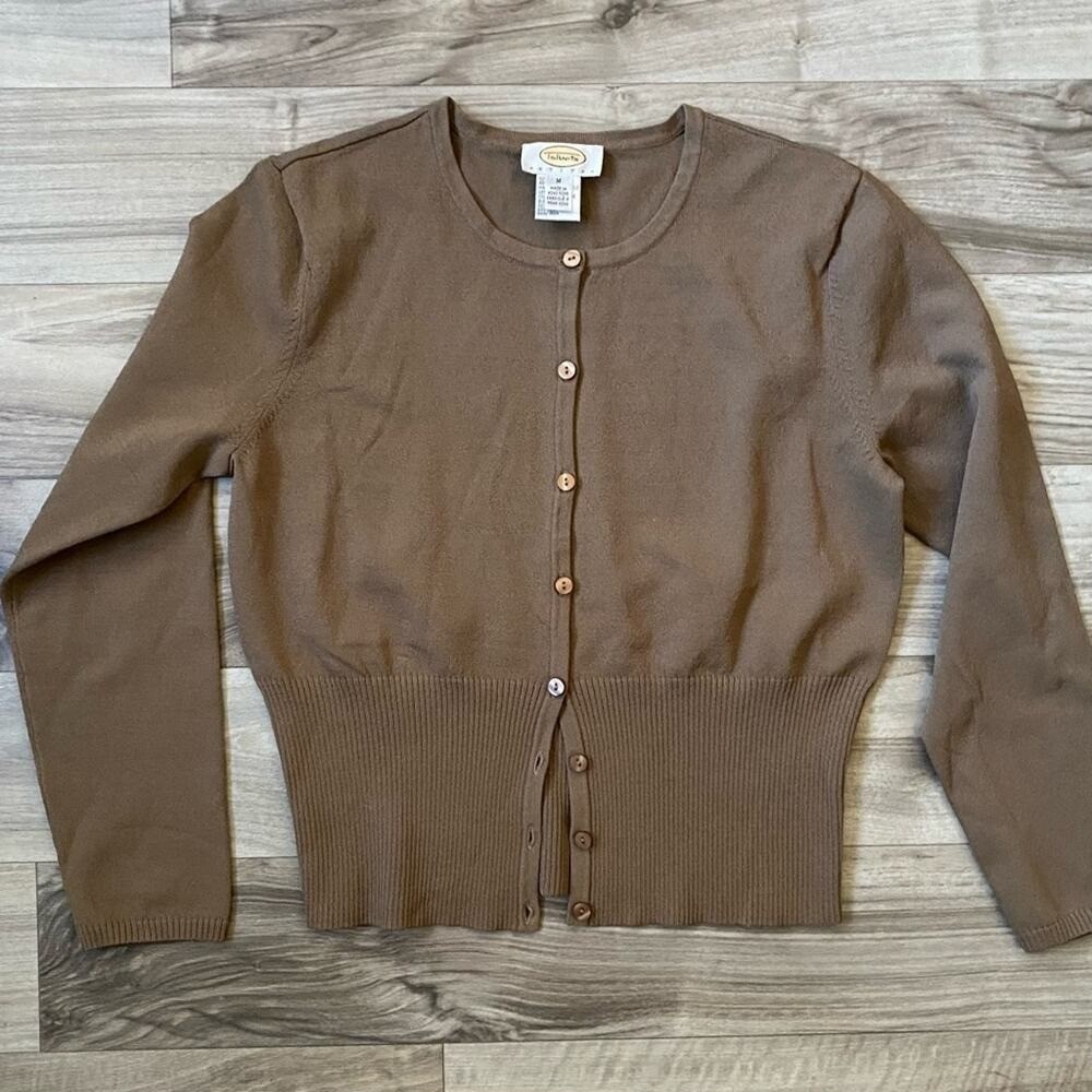 Talbots PM Light Brown Rayon/Nylon Stretch Knit Cardigan Sweater